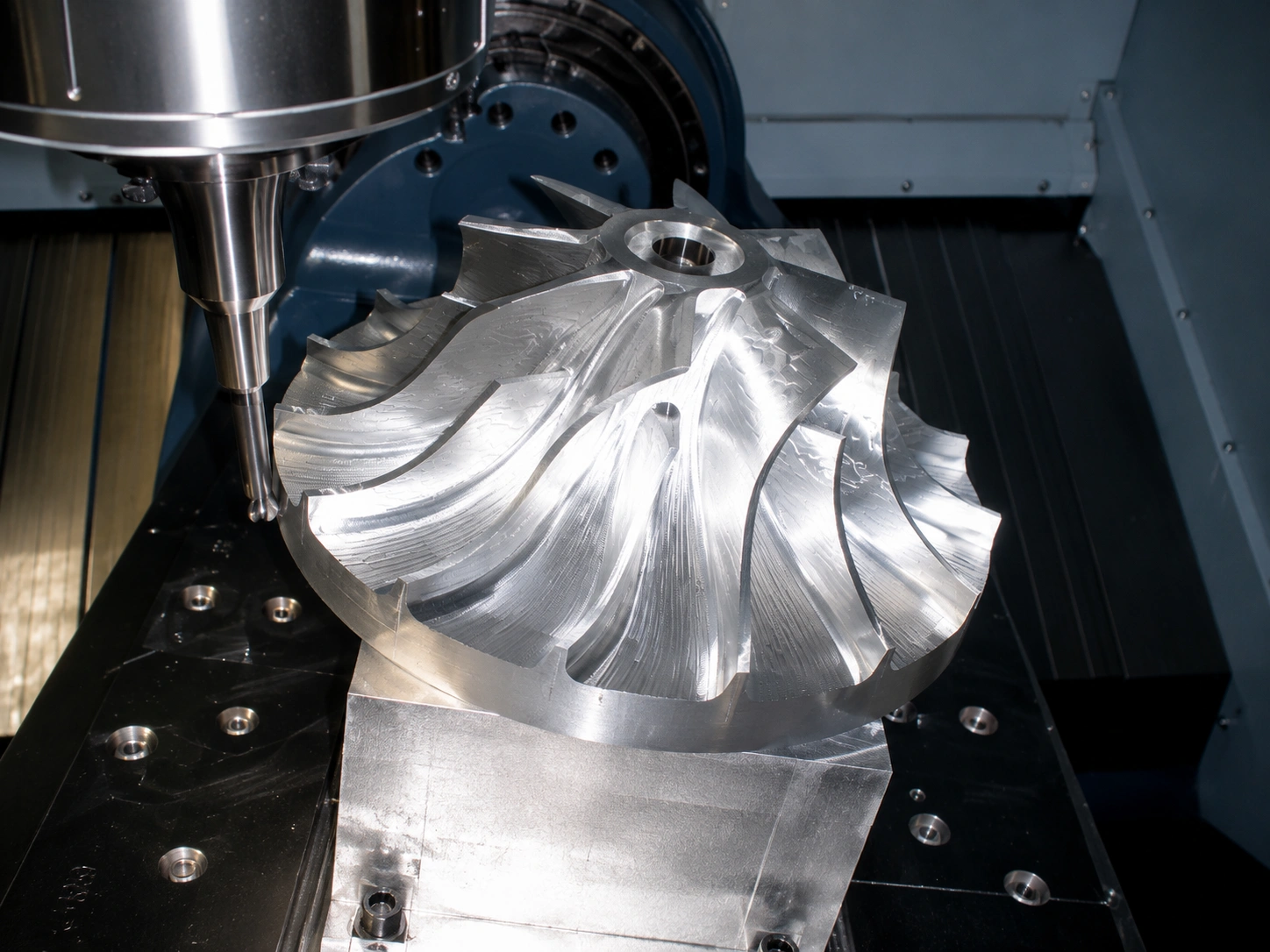 Five-axis CNC machining of a precision titanium impeller