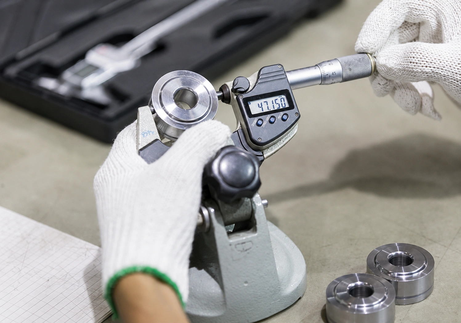 Digital micrometer inspection of a precision-machined metal component