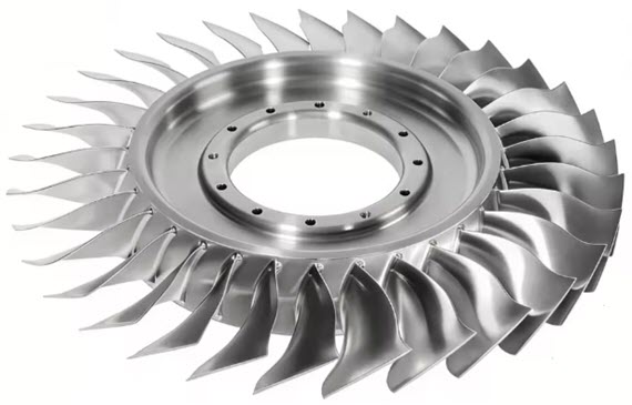 5-axis CNC machined Inconel 718 integrated bladed rotor (blisk) for aerospace applications.
