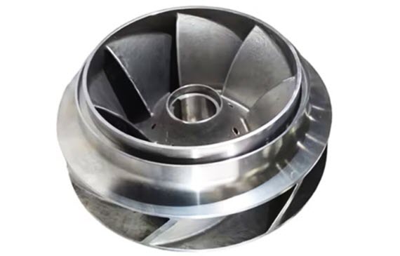 Complex titanium investment casting, shrouded impeller, vacuum induction melting, AS9100 aerospace component.